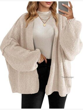 Oversized Cardigan Sweater Open Front Chunky Knit Long Lantern Sleeve Fall